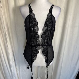 Adore Me Lingerie Top Size Black See Through With Garter Size Large